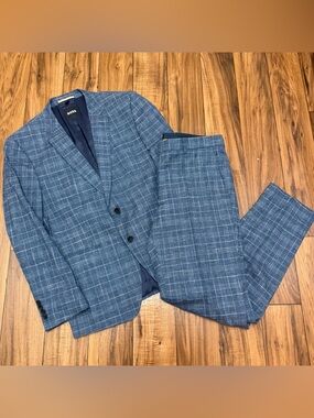 Hugo Boss Lanificio Tesse Bella Italy Windowpane Cotton Wool Blend Suit 42R